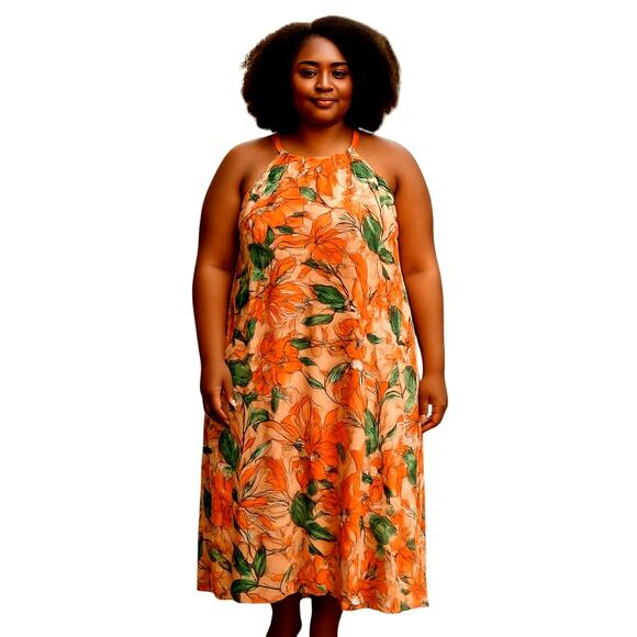 Mile Gabrielle 1X Orange Maxi BOHO Women's Sleeveless Sun Dress Plus 14W 16W - Picture 1 of 8